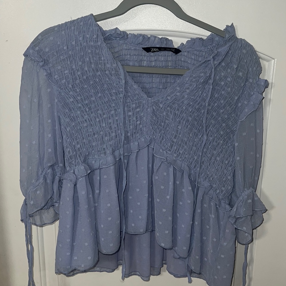 Blue lightweight polka dot blouse